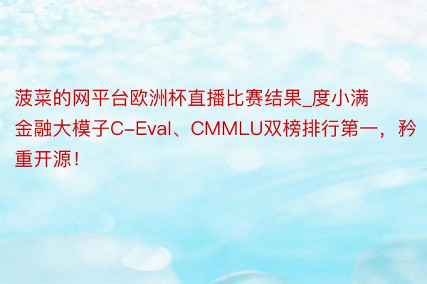 菠菜的网平台欧洲杯直播比赛结果_度小满金融大模子C-Eval、CMMLU双榜排行第一，矜重开源！