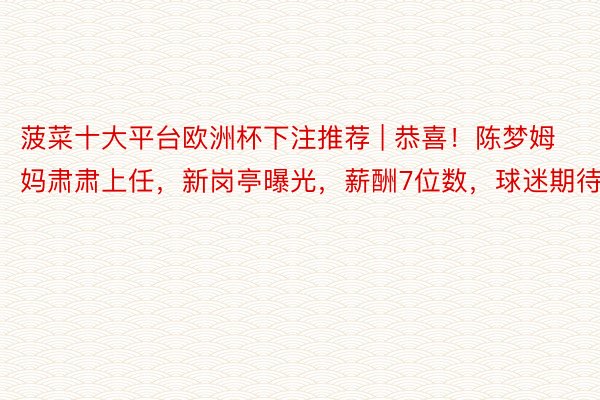 菠菜十大平台欧洲杯下注推荐 | 恭喜！陈梦姆妈肃肃上任，新岗亭曝光，薪酬7位数，球迷期待