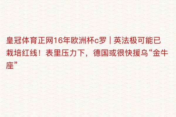 皇冠体育正网16年欧洲杯c罗 | 英法极可能已栽培红线！表里压力下，德国或很快援乌“金牛座”